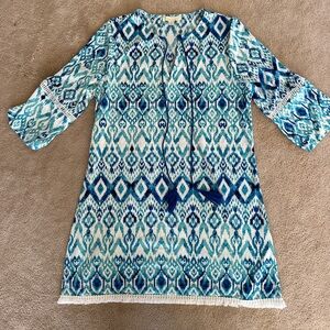 Sandiva Teal and White Abstract Dress/cover up